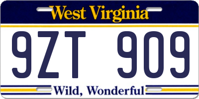 WV license plate 9ZT909