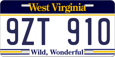 WV license plate 9ZT910