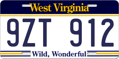 WV license plate 9ZT912