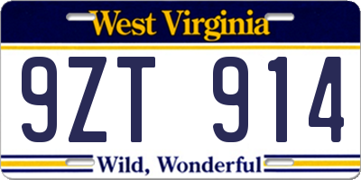 WV license plate 9ZT914