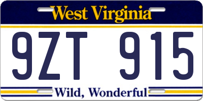 WV license plate 9ZT915