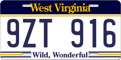WV license plate 9ZT916