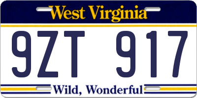 WV license plate 9ZT917