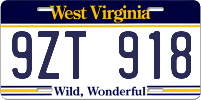 WV license plate 9ZT918