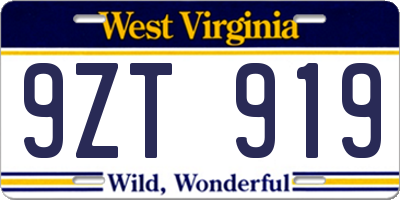 WV license plate 9ZT919