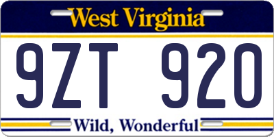 WV license plate 9ZT920