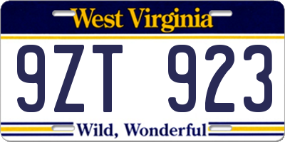 WV license plate 9ZT923