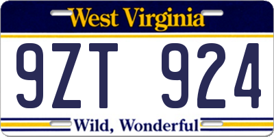 WV license plate 9ZT924