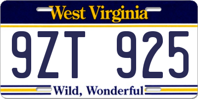 WV license plate 9ZT925