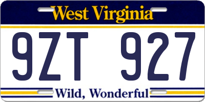 WV license plate 9ZT927
