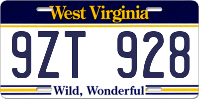 WV license plate 9ZT928
