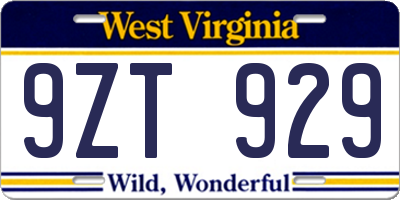 WV license plate 9ZT929