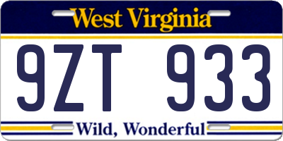 WV license plate 9ZT933