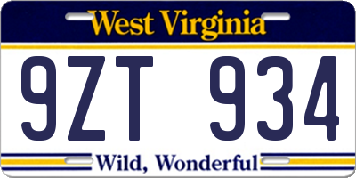 WV license plate 9ZT934
