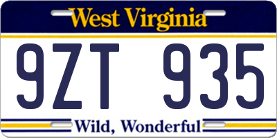 WV license plate 9ZT935