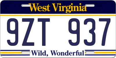 WV license plate 9ZT937