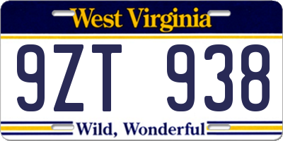 WV license plate 9ZT938