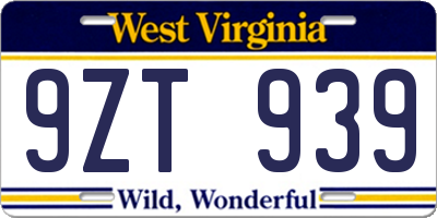WV license plate 9ZT939