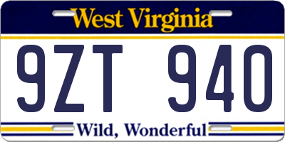 WV license plate 9ZT940