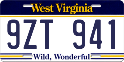 WV license plate 9ZT941