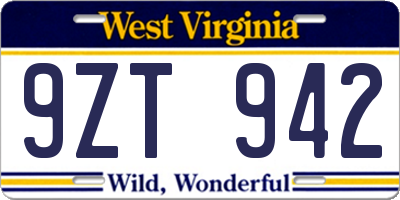 WV license plate 9ZT942
