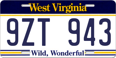 WV license plate 9ZT943