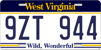 WV license plate 9ZT944