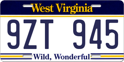 WV license plate 9ZT945