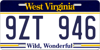 WV license plate 9ZT946