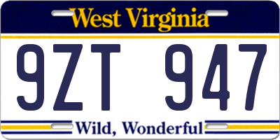 WV license plate 9ZT947
