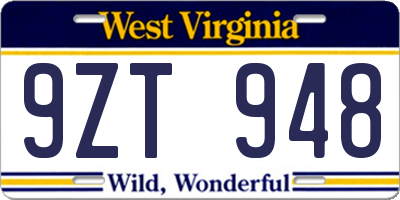 WV license plate 9ZT948