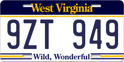 WV license plate 9ZT949