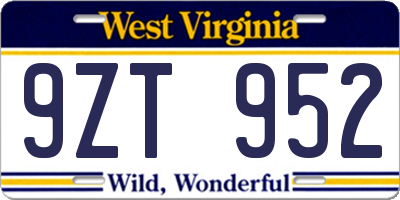 WV license plate 9ZT952