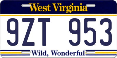 WV license plate 9ZT953