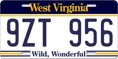 WV license plate 9ZT956