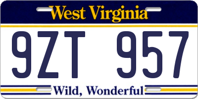 WV license plate 9ZT957
