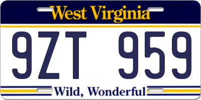 WV license plate 9ZT959