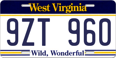 WV license plate 9ZT960
