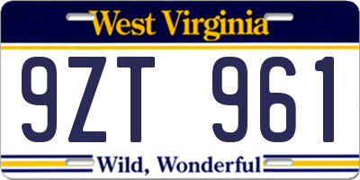 WV license plate 9ZT961