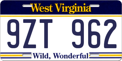 WV license plate 9ZT962