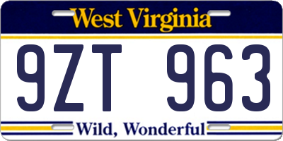 WV license plate 9ZT963