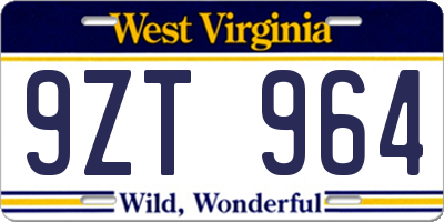 WV license plate 9ZT964