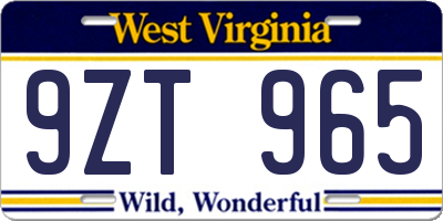 WV license plate 9ZT965
