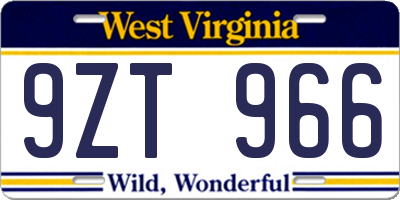 WV license plate 9ZT966