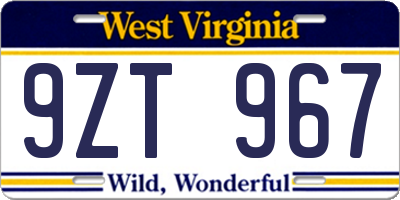 WV license plate 9ZT967