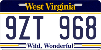 WV license plate 9ZT968