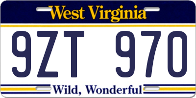 WV license plate 9ZT970