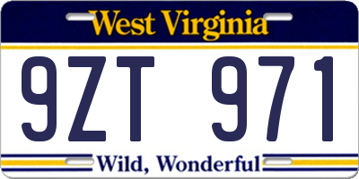 WV license plate 9ZT971