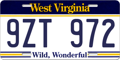 WV license plate 9ZT972