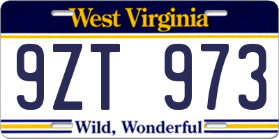 WV license plate 9ZT973
